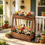 2-Tier Elevated Raised Garden Bed, 36" H Fir Wood Planter Box with 23" Growth Space for Tall/Climbing Plants, Drainage Holes & Non-Woven Liner, Outdoor Garden Planter for Patio Balcony Backyard