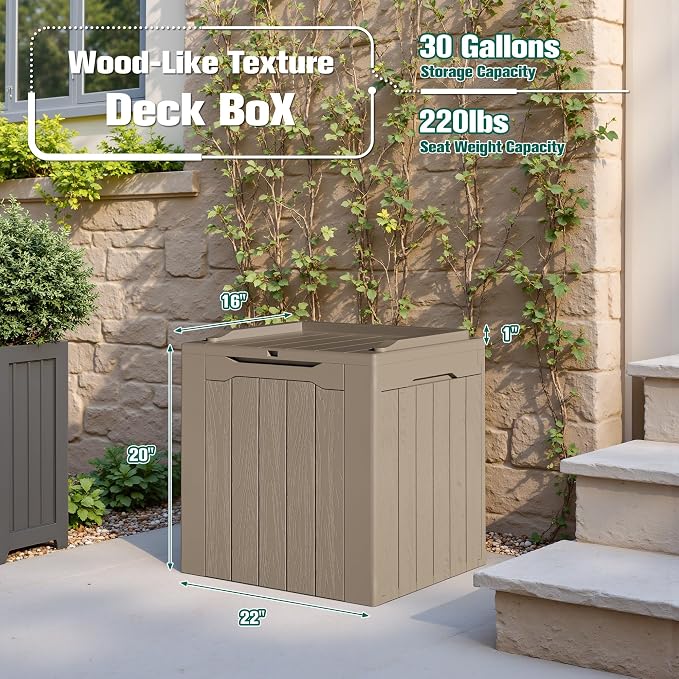 Devoko 30 Gallon Resin Deck Box 2 Pack Outdoor Indoor Waterproof Storage Box for Patio Furniture Pool Accessories Storage for Cushion Garden Tools (Light Brown, 2 Pack)