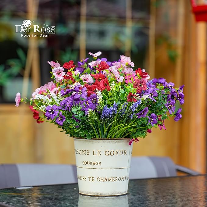 Der Rose 24 Bundles Artificial Flowers for Outdoors Fake Spring Flowers Plants UV Resistant for Home Garden Porch Window Wedding Decor