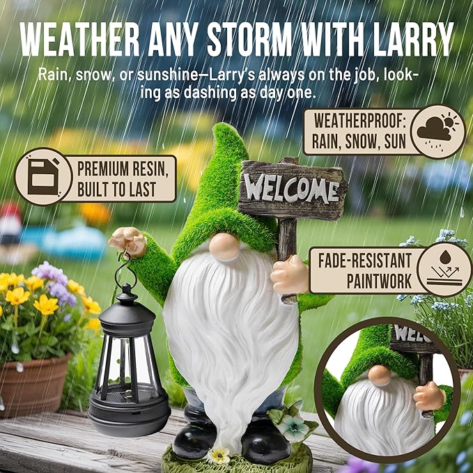 Garden Gnomes Outdoor with LED Solar Light - 11’’ Spring Season Gnome - Funny Decorations, Ornaments - Home, Yard, Patio, Solar Lantern Garden Statues - Housewarming, Birthday