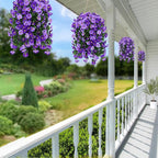 Sggvecsy Artificial Fake Hanging Flowers Plants Outdoor Outside Spring Summer Decoration 4PCS Faux Silk UV Resistant Morning Glory Trailing Vines for Home Porch Patio Balcony(Purple & Light Purple)