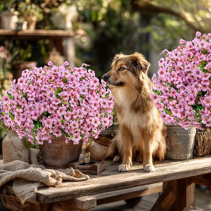 AXYLEX Artificial Flowers for Outdoors Fake Plants - 16 Bundles Faux Outside Greenery Boxwood No Fade Plastic Shrubs Fall Decor Farmhouse Home Garden Thanksgiving Mums (Pink)