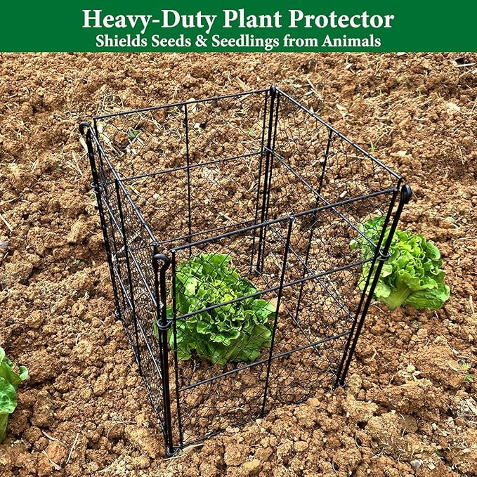 8 Pack Plant Protectors from Animals, 32Pcs DIY Plant Cages 12.6"x12.6"x16", Chicken Wire Garden Animal Barrier, Keep Rabbits & Chipmunks Out for Vegetables, Shrubs & New Plants