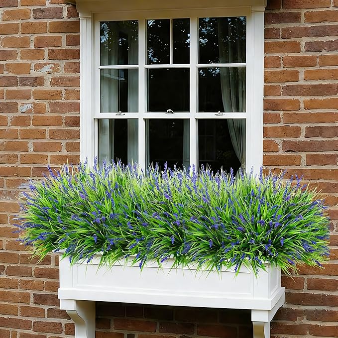 Ivydale 20PCS Artificial Plants Fake Flowers Monkey Grass for Outdoors,UV Resistant Realistic Purple Faux Greenery Shrubs Outside Decor for Home Garland Porch Patio Balcony Planter Yard Office Pathway