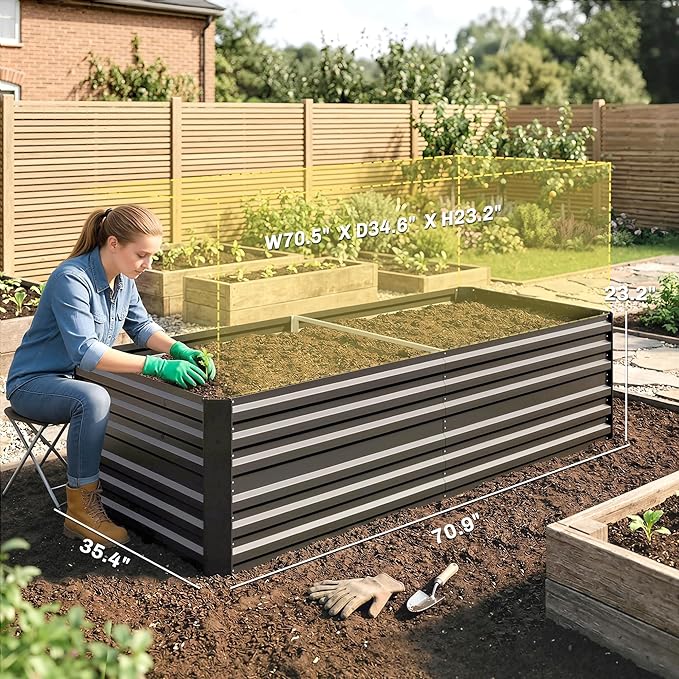 Outsunny Galvanized Raised Garden Bed Kit with Reinforcing Bars, Large and Tall Metal Planter Box for Vegetables, Flowers and Herbs, 6' x 3' x 2', Dark Gray