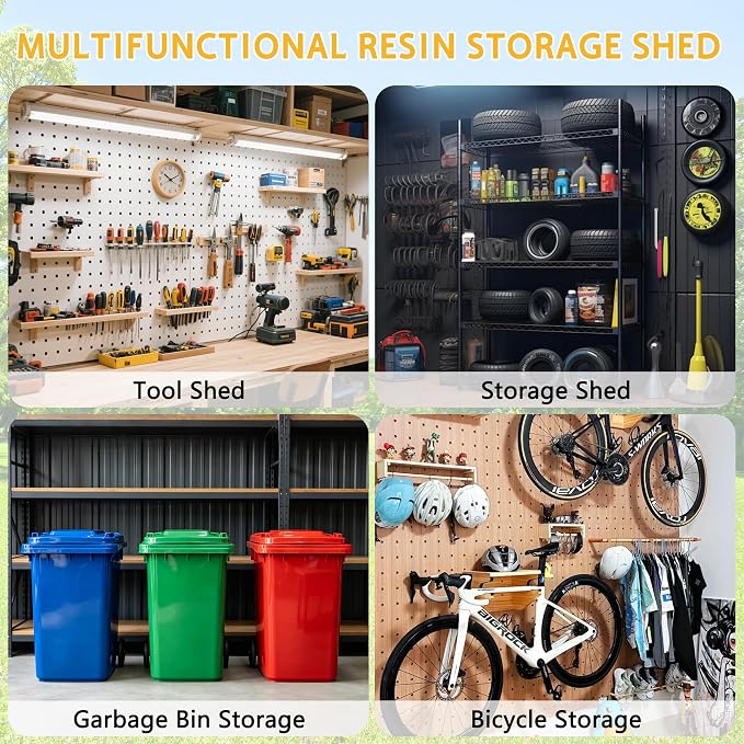 PIPLEO 6x8 FT Resin Outdoor Storage Shed with Floor, Plastic Garden Storage Shed with Lockable Door & Vent, All Weather Versatile Tool Shed for Backyard, Patio, Lawn, Cloud Gray (6x8 FT)