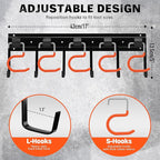 ELEAD 68'' All Metal Adjustable Garden Tool Organizer: Garage Tool Organizer Wall Mount with Orange Hooks, Garage Organizers and Storage, Tool Hangers for Shed