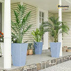 Outsunny Tall Planters for Outdoor Plants Set of 3, 24 in Taper Planters with Drainage Holes, Rattan Decor Plant Pots for Indoor Outdoor Front Porch Patio Backyard, Light Gray
