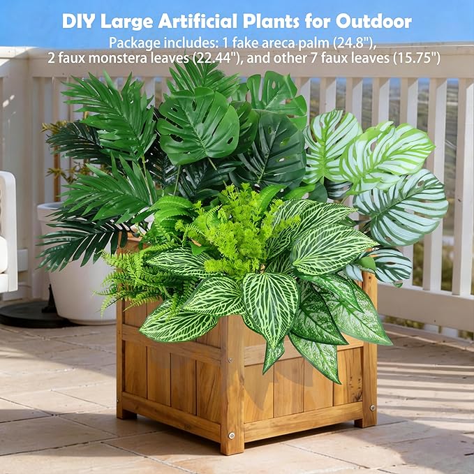 Artificial Greenery Plants Outdoor UV Resistant, 10 Bundles Large Faux Fern Bushes, Shrubs & Tropical Plants, Fake Plants for Planters, Porch, Patio, Garden & Poolside Spring Summer Decor