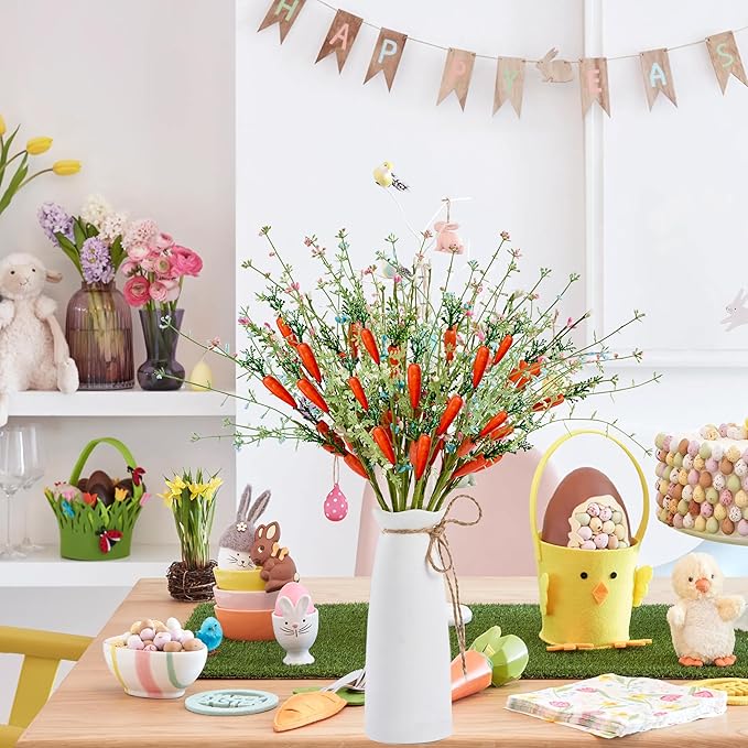 Easter Decorations 12 PCS Artificial Easter Stems with Carrots and Colorful Berries Easter Picks Berry Stems for Living Room Centerpieces Home Vase Decor and Easter Celebrations