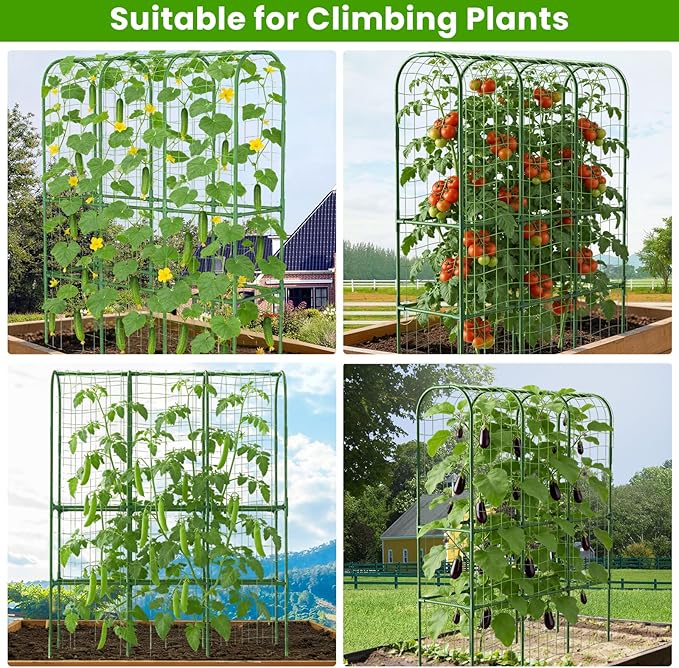 2 Pack 62in Tall Cucumber Trellis for Raised Bed, 51" L x 62" H Metal Garden Trellis for Climbing Plants Outdoor, U-Shape Vegetables Trellis Support for Squash Zucchini