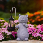 Qeeman Solar Cat Garden Statue: Weatherproof Resin Figurine with Warm Glow Lantern - Outdoor Decor for Yard Pathway Patio Porch Balcony - Gifts for Mom Grandma Cat Lovers