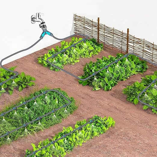 27pcs Drip Irrigation System Kit with Quick Connect Fittings, Adjustable Nozzles, and Y-Shaped Distribution Tubing for Garden, Lawn, Greenhouse, and Outdoor Plants