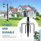 Ottsuls Double Shepherds Hooks for Outdoor, 92 Inch Bird Feeder Pole with 5 Prong Base, Upgrade 1 INCH Thick Heavy Duty Planter Hook for Hanging Baskets, Lantern,1 Pack
