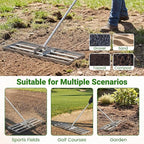 Goplus Lawn Leveling Rake, 30" x 10" Heavy Duty Level Lawn Tool w/ Ergonomic Handle for Soil, Effort-Saving Landscape Rake for Garden, Backyard, Golf Course, Farm, Pasture (Sliver)