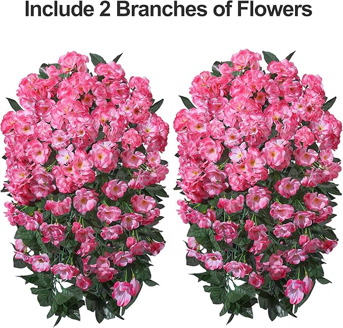 Ivydale Fake Geraniums Artificial Flowers for Outdoors Spring Plants Decor, 2 PCS Red Faux Hanging Flowers Outdoor Realistic Silk Geraniums Vines UV Resistant for Outside Planters Porch Patio Garden