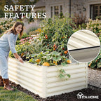 YITAHOME 8x4x2ft 2pcs Large Raised Garden Bed Kit, Galvanized Metal Planter Box with Gloves & Safety Rubber, Outdoor Above Ground Planters for Plants Vegetables Flowers, Cream Yellow