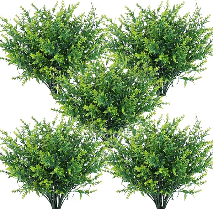 RECUTMS Artificial Outdoor Plants Artificial Flowers for Outside Artificial Plants Indoor Faux Spring Flowers Outdoor Fake Plants Flower Fillers for Bouquets Spring Vase Filler(Green)