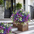 Artificial Flowers for Outdoors Fake Plants - 12 Bundles Faux Outside Greenery Boxwood No Fade Plastic Shrubs Home Decor Farmhouse Garden (Mixed, 3 Colors Magenta Purple White)