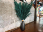 Premium Faux Dark Green Pampas Grass – 43.3" Tall Fluffy Decor, 8pcs 18-Branch One-Piece Stems No Assembly, Luxury Silk-Feel Feather Flowers for Boho Botanical Jungle Home Decor (Forest Green, 110cm)