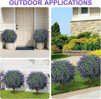 TNELTUEB Artificial Lavender Boxwood Topiary Ball 27" Tree, Set of 2 UV Resistant Faux Silk Shrubs with Ground Spikes, Large Fake Boxwood Plants for Outdoor, Garden, Porch, Patio Decor and Reception
