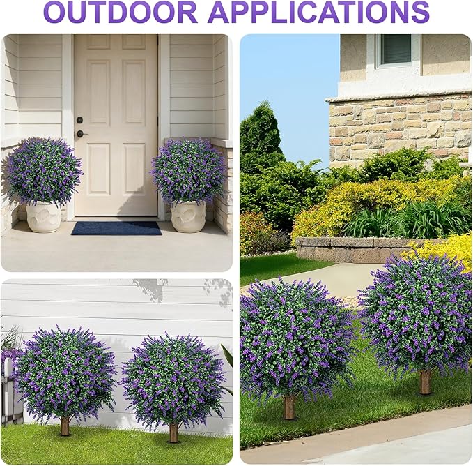 TNELTUEB Artificial Lavender Boxwood Topiary Ball 27" Tree, Set of 2 UV Resistant Faux Silk Shrubs with Ground Spikes, Large Fake Boxwood Plants for Outdoor, Garden, Porch, Patio Decor and Reception