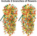 HyeFlora Artificial Flowers for Outdoors Decoration, 2Pcs Fake Hanging Spring Decor, Yellow and Orange Realistic Plants, UV & Fading Resistant Silk Flower for Porch Patio Balcony Planter Yard