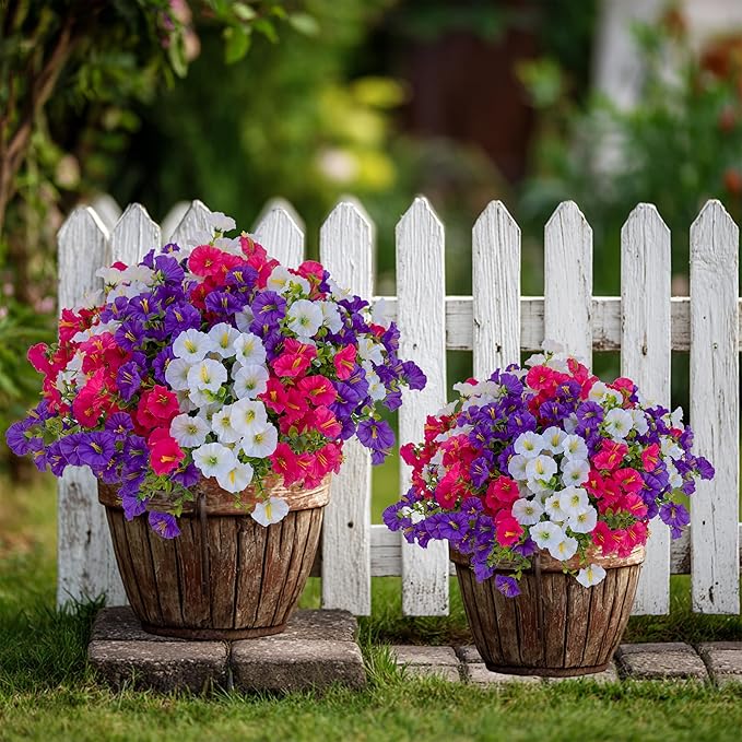 Artificial Flowers Outdoor Morning Glory - 16 Bundles Fake Plants UV Resistant No Fade Faux Plastic Greenery Home Garden Patio Decoration Indoor (1, Multi16-1)