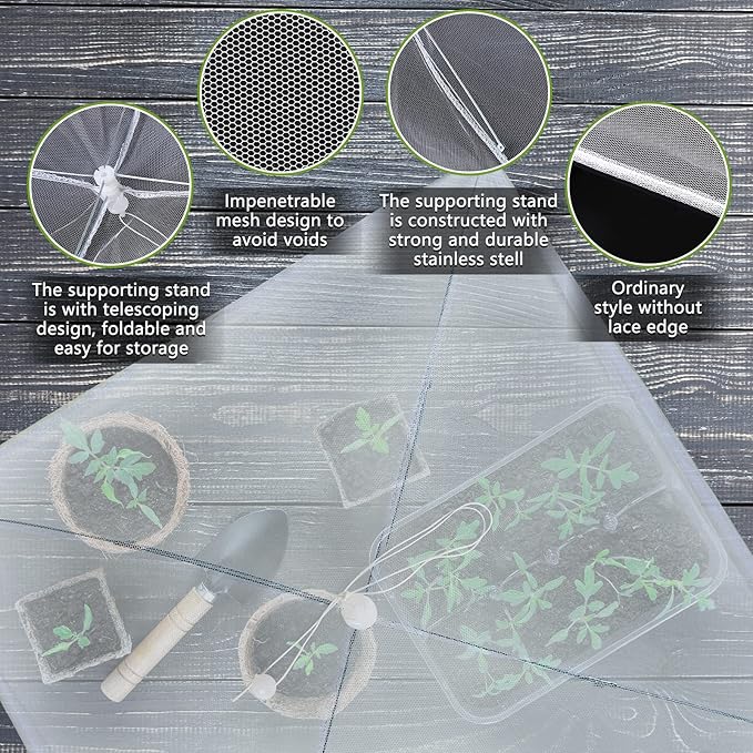 Tanlade 8 Pcs Mesh Plant Cover Protection Tent from Animals Reusable Dome Protect Tent Collapsible Plant Umbrella Netting Food Cover Net for Plants Food Vegetable(17 Inch,White)