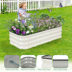 1MORE Raised Garden Bed -4X2X1 Galvanized Planter Box for Outdoor Gardening,3 in 1 Modular Raised Bed Kit with Protective Tape, Gloves for Herb，Ideal for Vegetables and Plants.White-1Pack