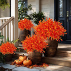 Artificial Fall Flowers Outdoor Fake Mums - 12 Bundles Fake Plants UV Resistant No Fade Faux Plastic Greenery Garden Porch Patio Fall Home Decor (OrangeYellow)