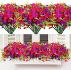 Artificial Flowers for Outdoors 12 Bundles Artificial Petunias Fake Flowers UV Resistant Shrubs Plants with Fern for Indoor Outside Hanging Planters Home Garden Spring Summer Decorations
