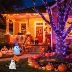 JMEXSUSS 168ft 600 LED Halloween Decor Lights Outdoor Clear Wire, Orange Purple String Lights Indoor Plug in,Halloween Lights for Tree Porch Yard Decorations