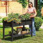DWVO 48x18x30in Raised Garden Bed Kit, HDPE Planter Box Stand, Poly Wood Weather-Resistant Planter Box with Legs & Storage Shelf, Elevated Garden Bed for Backyard, Patio, Balcony,Black