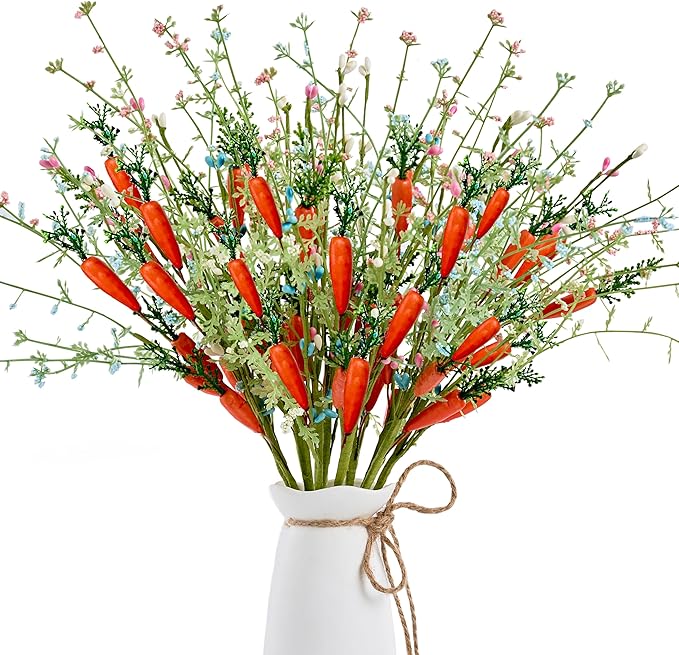 Easter Decorations 12 PCS Artificial Easter Stems with Carrots and Colorful Berries Easter Picks Berry Stems for Living Room Centerpieces Home Vase Decor and Easter Celebrations