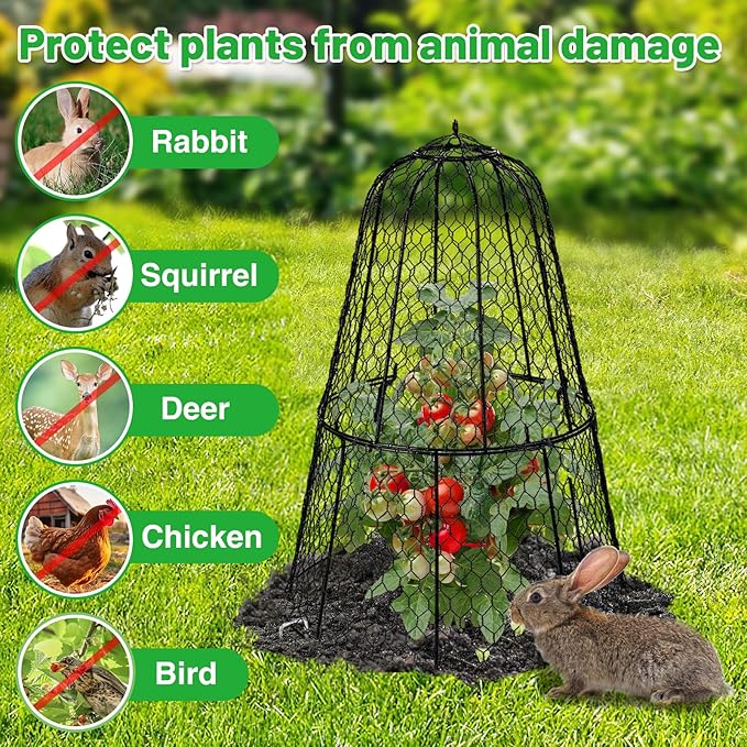 Cloche Plant Protectors from Animals - 17.3"Hx11.8"D Chicken Wire Plant Covers with Removable Flip-Top Design, Rustproof Metal Garden Cloches Keep Rabbits, Squirrels, Deers, Birds Out - 7 Pack