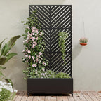 Casaphoria Metal Raised Garden Bed with Trellis and Wheels, 72"x35"x16" Planter Box for Climbing Plants, Vegetables & Vines, Features Drainage Holes and Privacy Screen, Black-Parallel