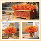 Der Rose 24 Bundles Fall Mums Artificial Flowers for Outdoor Fake Flowers Plants UV Resistant for Home Garden Porch Window Wedding Decor(Orange)