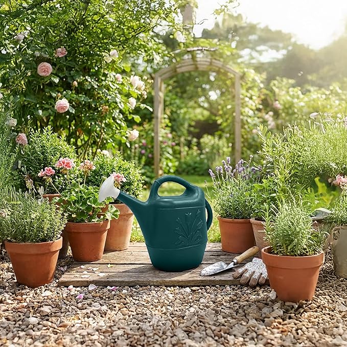Union Products Watering Can, 2 Gallon Plastic Gardening Water Jug with 2 Handles for Garden, Indoor Plants, and Outdoor Flower Pots, Green