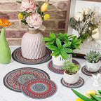 Nuanchu 6 Pcs Boho Plant Pot Mat 3 Sizes Absorbent Non Slip Pots Pad Round Plant Coaster Mat Gardening Indoor Outdoor Flower Plant Protect Mat