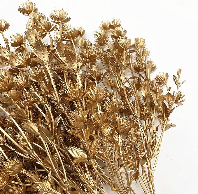 PASYOU Gold Fake Plants, Artificial Flowers Decoration for Christmas Golden Leaves Grass Plastic Faux DIY Crafts Indoor Outdoor Home Garden Party Room Bedroom Wedding Table Centerpiece Decor, 4 Pack