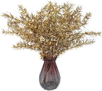 PASYOU Fake Plants Christmas Decorations, Artificial Flowers Golden Plastic Shrubs Faux Leaves Outdoor Indoor Home Garden Party Room Bedroom Office Wedding Table Centerpiece DIY Decor, Gold 6 Bunches