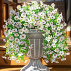 INSPRING Artificial Faux Outdoor Outside Flowers Plants, 2 PCS Fake Silk UV Resistant Look Real White Daisy Trailing Vines for Front Door Porch Planter Urn Patio Balcony Decoration