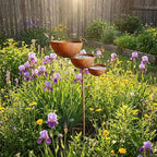 Metal Rainwater Collector Garden Stake, 3 Tier Cascading Bird Bath | 2026 New Outdoor Garden Decorative Flower Bed Rainwater Collector and Bee Watering Station 25inches 2pcs