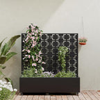 Casaphoria Metal Raised Garden Bed with Trellis and Wheels, 47"x47"x16" Planter Box for Climbing Plants, Vegetables & Vines, Features Drainage Holes and Privacy Screen (Black-Square)