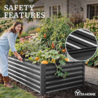 YITAHOME 8x4x2ft 2pcs Large Raised Garden Bed, Galvanized Metal Planter Box with Gloves, Ground Nails, Support Rod & Safety Rubber, Outdoor Above Ground Planters for Plants Vegetables Flowers, Black