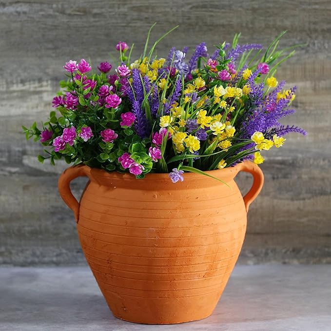 24pcs Artificial Fake Flowers, UV Resistant Faux Flowers Arrangement, Fake Plants Greenery Shrubs for Indoor Outdoors, Home Garden Patio, Porch, Hanging Planter, Window Box Farmhouse (Multi-color 1)