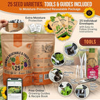 25 Summer Vegetable & Fruit Seeds Variety Pack - 1,870+ Non-GMO Heirloom Veggie & Fruits Seeds for Outdoors and Indoor Home Gardening, Including Collards, Tomato, Pepper, Okra, Onion, Bean, Cucumber