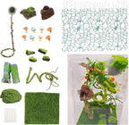 22 Pcs Jumping Spider Enclosure Decor Accessories, Terrarium Landscaping Kit with Mossy Wood, Green Vine, Mesh, Mini Mushrooms & Grass Mat for Tarantula Reptile Habitat Decoration