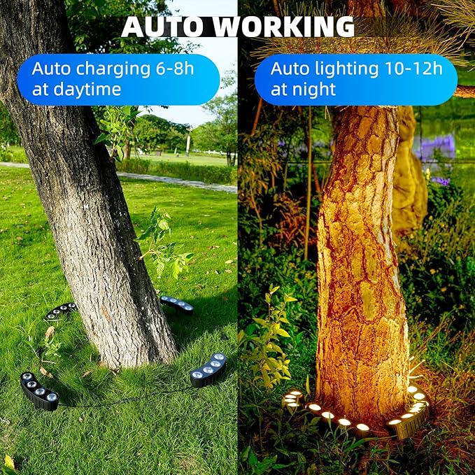 Sublume Solar Tree Lights Outdoor, Palm Tree Ring Uplights with Warm White LED for Tree, 2-in-1 (Sticked&Tied), IP65 Waterproof, 2000Mah Upgraded COB Spotlights for Garden, Landscape, Yard, Decor